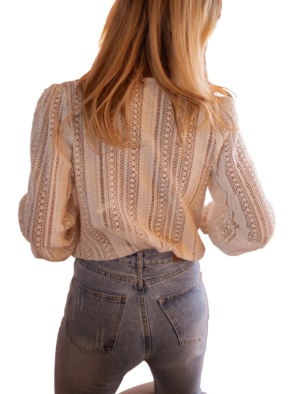 Eve Oliver Cream Open-Knit V-Neck Sweater - Picture 2 of 7